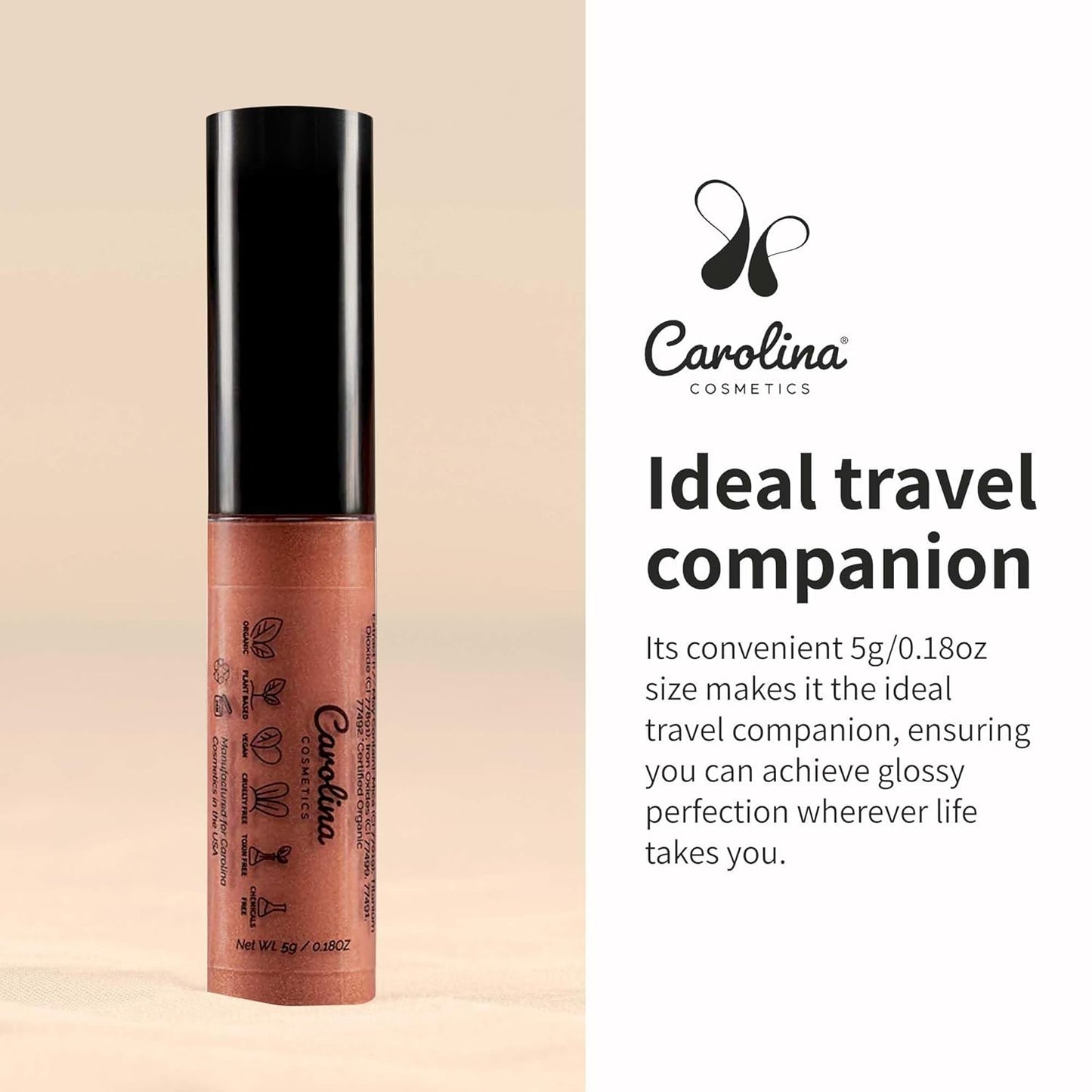Plant-Based Non-Sticky Lip Gloss (Nude with Attitude) - Hydrating & Nourishing - Sunflower Seed Oil, Cacao & Grape Seed Oil - Gluten-Free, Vegan, Non-GMO, Paraben-Free - 5g/0.18oz-Velvo Beauty