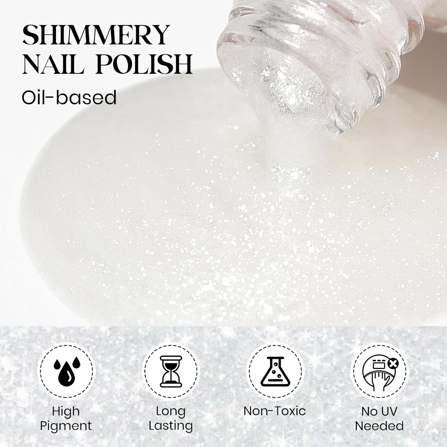 MIZHSE Translucent Shimmering Nail Polish, Quick Dry Clear Glitter White Nail Polish Air Dry Fast, 15ml High Glossy Sparkly Shiny Nail Art Salon Manicure Home-Velvo Beauty