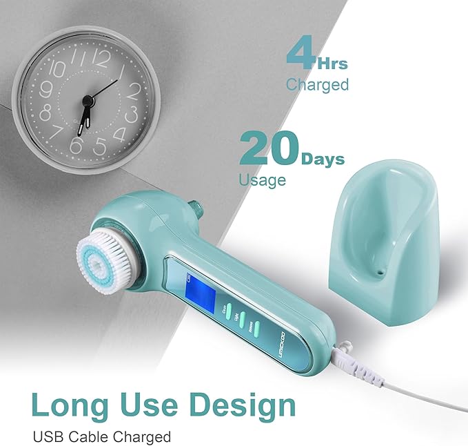 Face Scrubber Exfoliator,Facial Cleansing Brush Waterproof with LCD Screen,Blackhead Remover Vacuum with 5 Brush Heads,Face Spin Brush for Exfoliating, Massaging and Deep Pore Cleansing-Velvo Beauty