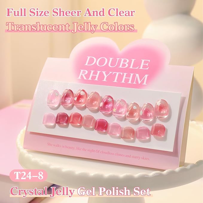 Double Rhythm 28Pcs 0.5Oz Gel Nail Polish Set Same Color Same Bottle Soak Off Gel Polish Kit Nail Art Manicure Salon DIY at Home for Women (Jelly Sheer Clear Collection-T24-8)-Velvo Beauty