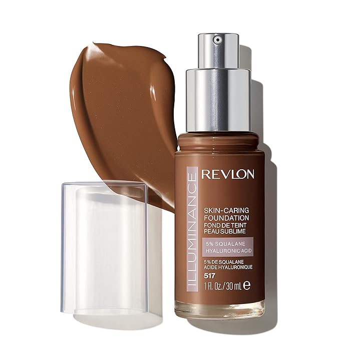 Revlon Illuminance Skin-Caring Liquid Foundation, Hyaluronic Acid, Hydrating and Nourishing Formula with Medium Coverage, 517 Amber (Pack of 1)-Velvo Beauty