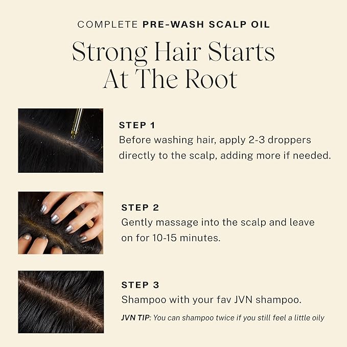 JVN Pre-Wash Scalp Oil & Hair Treatment Oil, Pre Shampoo Dry Scalp Treatment, Scalp Cleansing Oil for All Hair Types, Sulfate Free (1.7 Fl Oz)-Velvo Beauty
