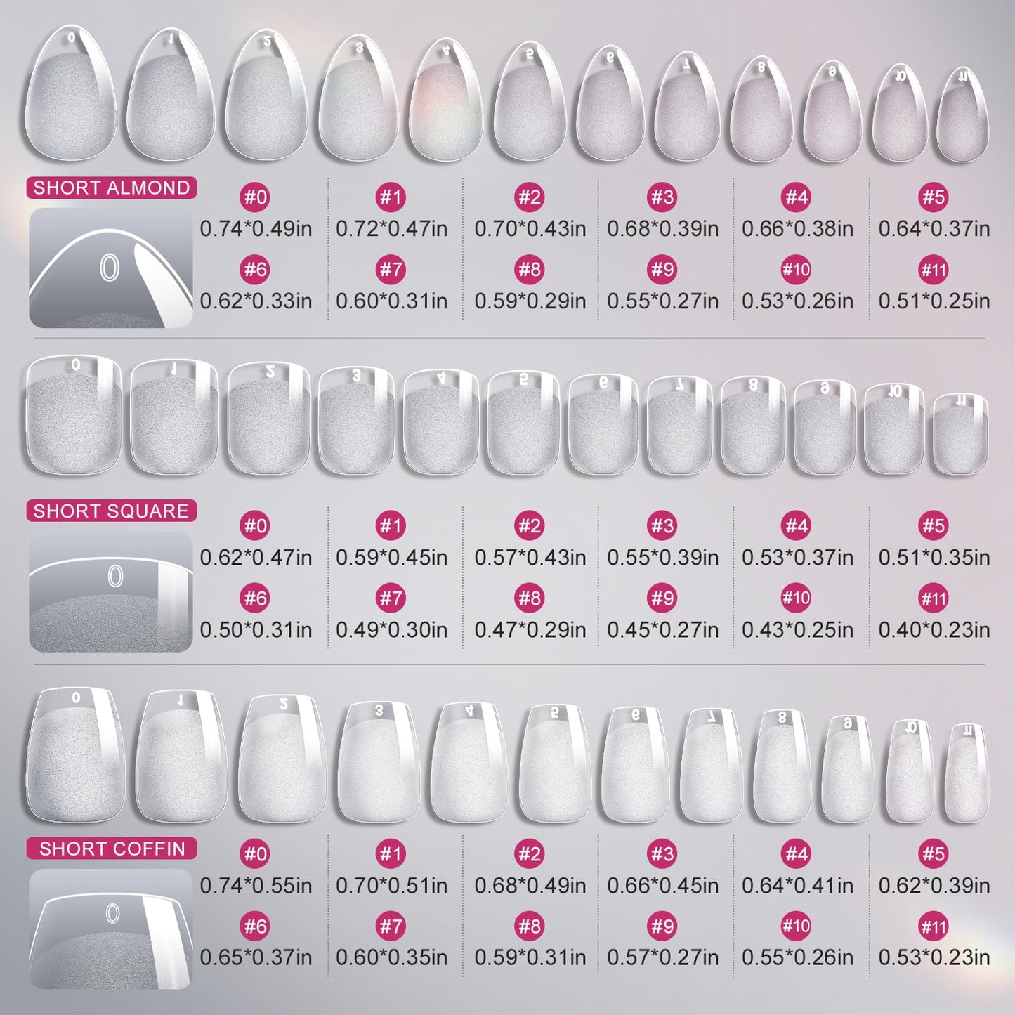 krofaue 3 Styles Short Nail Tips Kit - 720PCS Half Matte Coffin, Almond, Square Fake Nails Full Cover Press on Extension for Soft Gel Tips Set Art DIY Home-Velvo Beauty