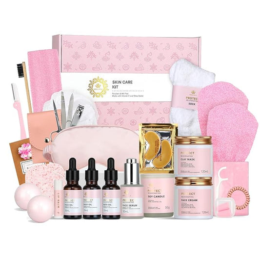 Mother's Day Gift, Spa Gifts 28pcs Rose Facial Skin Care Set for Women, Face Cream, Bath Oil, Serum, Shower Accessories - Bath and Body & Facial Kit - Birthday, Christmas, Valentine's, Bridal Shower-Velvo Beauty