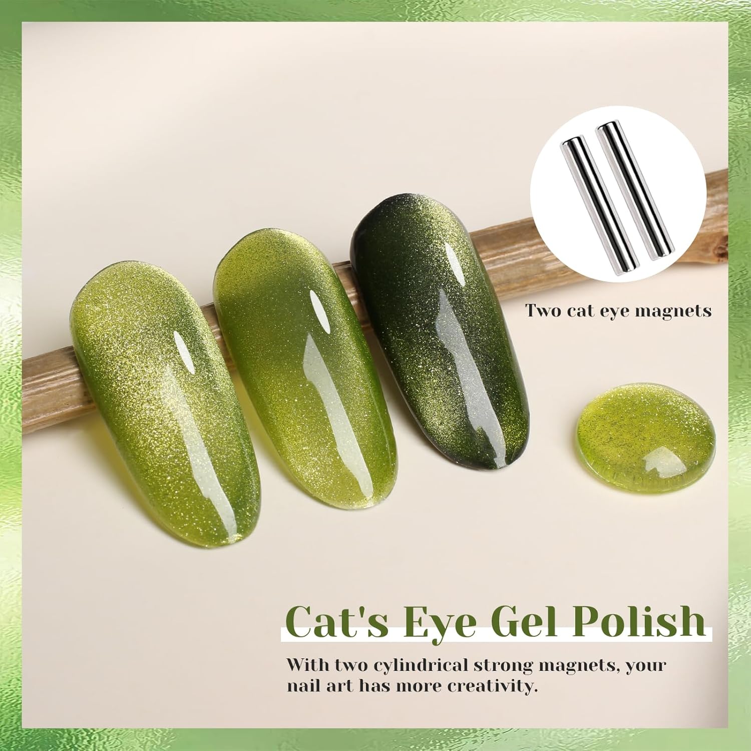 Lime Green Cat Eye Gel Nail Polish, 0.51 Fl Oz Crystal Glitter Holographic Cateye Magnetic Gel Polish for Manicure Salon or Nail Art Starter,Yellow Green Summer Fall Color Gel - GP0081-Velvo Beauty