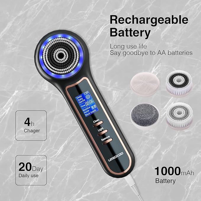 Face Scrubber Exfoliator with LCD Screen,Rechargeable Facial Cleansing Brush IPX7 Waterproof 3 in 1 Blackhead Remover Vacuum for Exfoliating,Massaging and Deep Pore Cleansing-Velvo Beauty