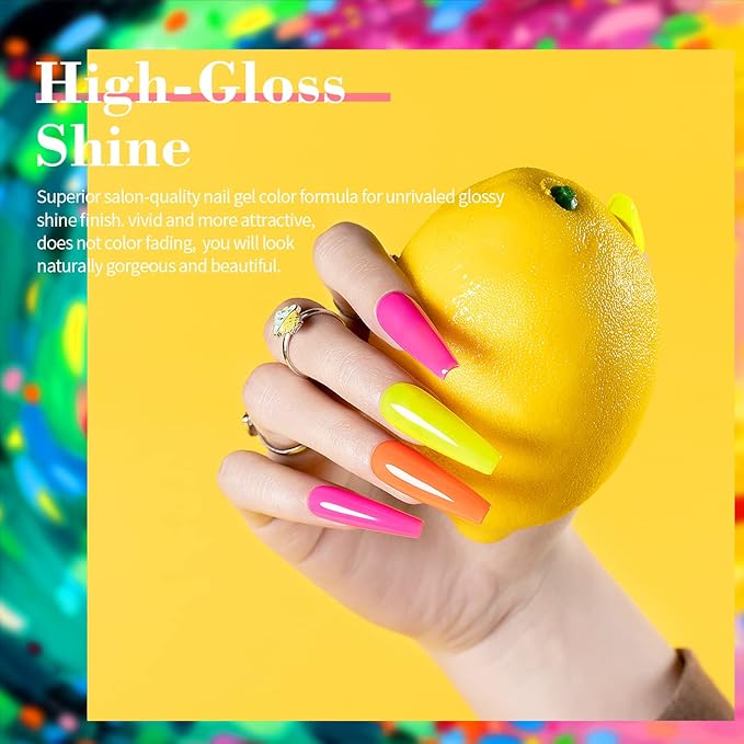 RARJSM Rubber Base Gel for Nails,Neon Gel Nail Polish Set,Neon Orange Green Blue Purple Yellow Rose Red Builder Base Gel in a Bottle ExtensionGel Bright Summer Colors LED UV Cured Home Salon DIY-Velvo Beauty