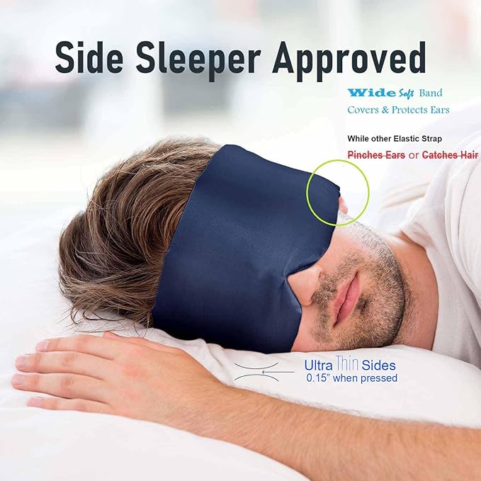 Nature Silk Sleeping Mask Soft Featherweight Eye Mask Large Wrap-Around Blindfold with Adjustable Velcro Blackout for Wild Sleeper Nose Cut (NavyBlue)-Velvo Beauty