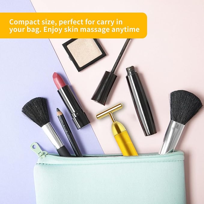 2 Pack T Shape Face Massager Beauty Bar Golden & Pink Facial Massager, Portable Electric Vibration Face Neck Body Massager for Firming Lifting Anti Aging Skin Tightening Wrinkle Reducing-Velvo Beauty