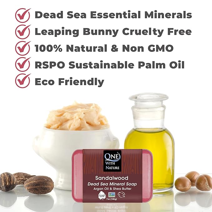 One With Nature Dead Sea Salt Sandalwood Soap 4oz 3-Pack – Purifying and Exfoliating Soap Bar with Dead Sea Minerals and Sandalwood for Face & Body, for Men & Women-Velvo Beauty