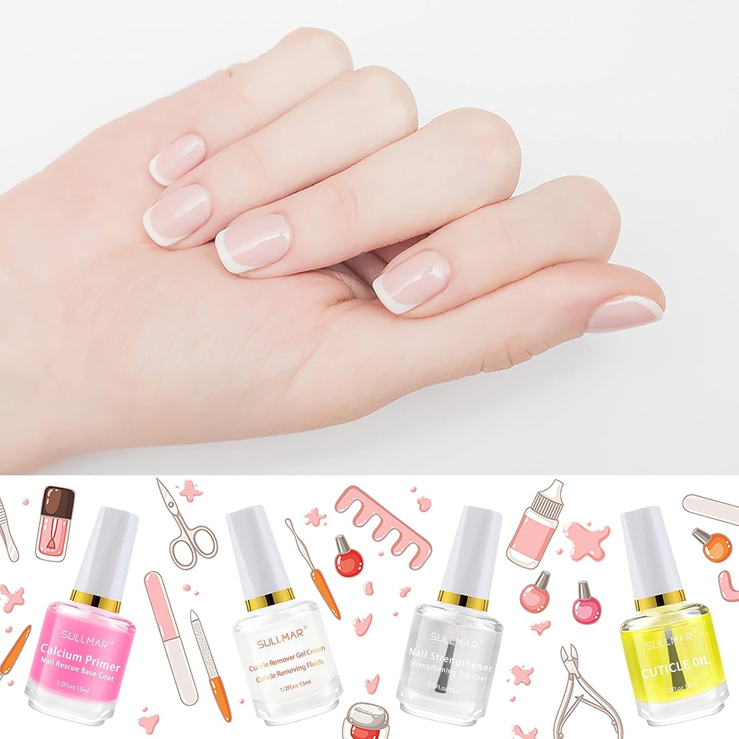 4in1 Nail Hardener Nail Strengthener Nail Rescue Calcium Primer for Thin Nails Growth Nail Repair Nail Care Kit with Cuticle Oil Cuticle Remover Gel Cream-Velvo Beauty