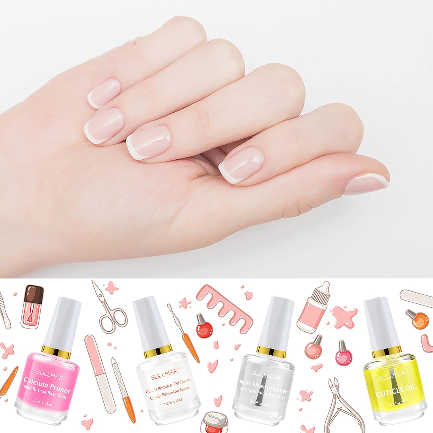 4in1 Nail Hardener Nail Strengthener Nail Rescue Calcium Primer for Thin Nails Growth Nail Repair Nail Care Kit with Cuticle Oil Cuticle Remover Gel Cream-Velvo Beauty