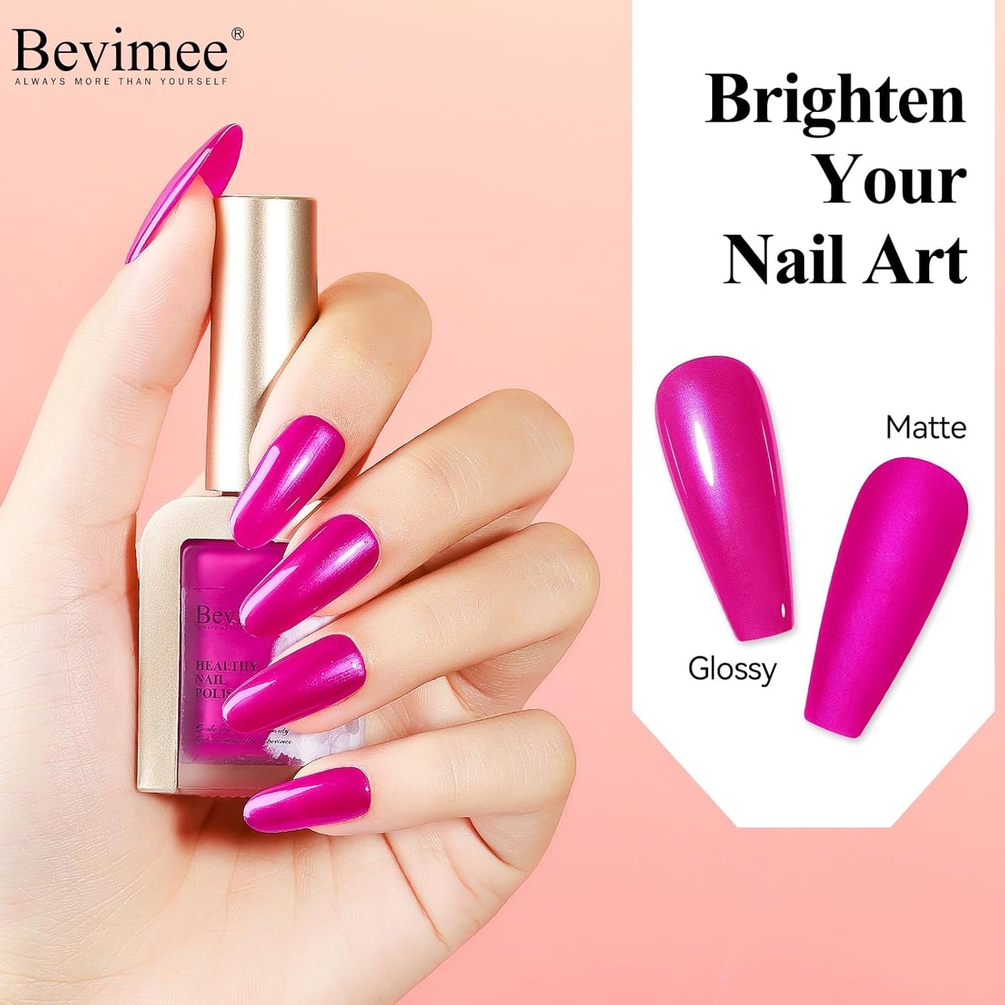 Nail Polish Quick Dry, Rose Hot Pink Nail Lacquer Nail Art Polish Non-Gel Air Fast Drying, Shimmer Pink Nail Pigment High Coverage Fingernail Concealer Polish, 1PC 12ML Long Wear-Velvo Beauty