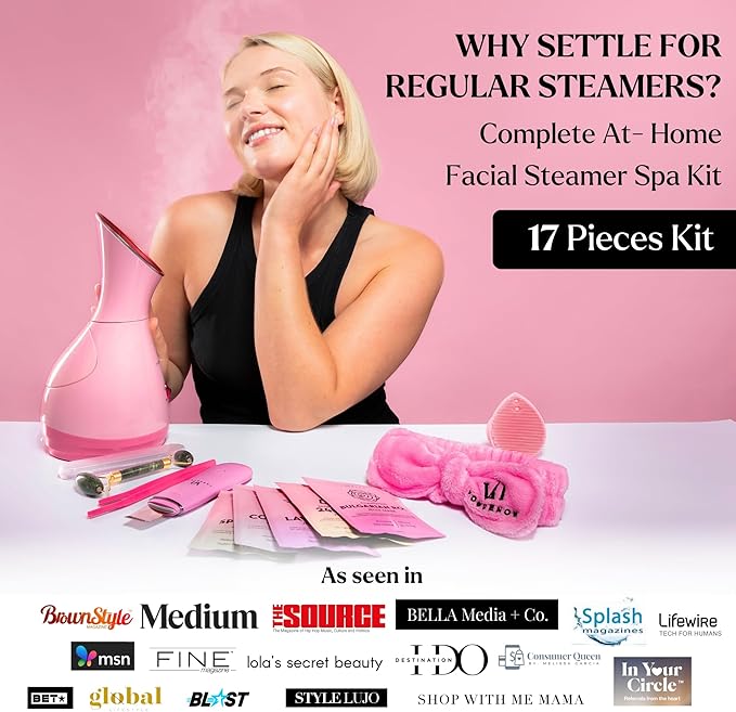 Facial Steamer Spa Kit with Complimentary 17 Skin Care Tools | Face Steamer for Facial Deep Cleaning with Towel Warmer & Humidifier Mode| Self Care Gifts for Women, Spa Gifts, Birthday Gifts for Women-Velvo Beauty