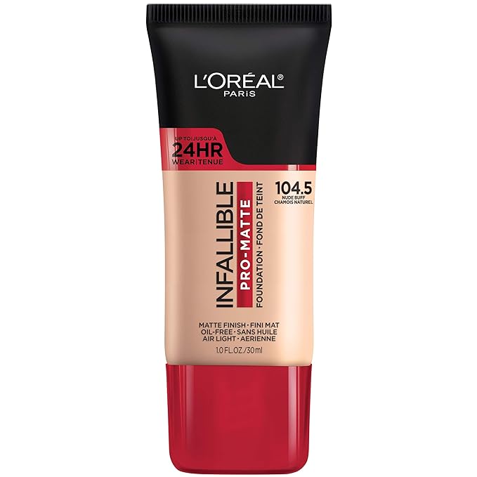 L'Oreal Paris Cosmetics Makeup Infallible Pro-Matte Liquid Longwear Foundation, Nude Buff, 1 fl oz.-Velvo Beauty