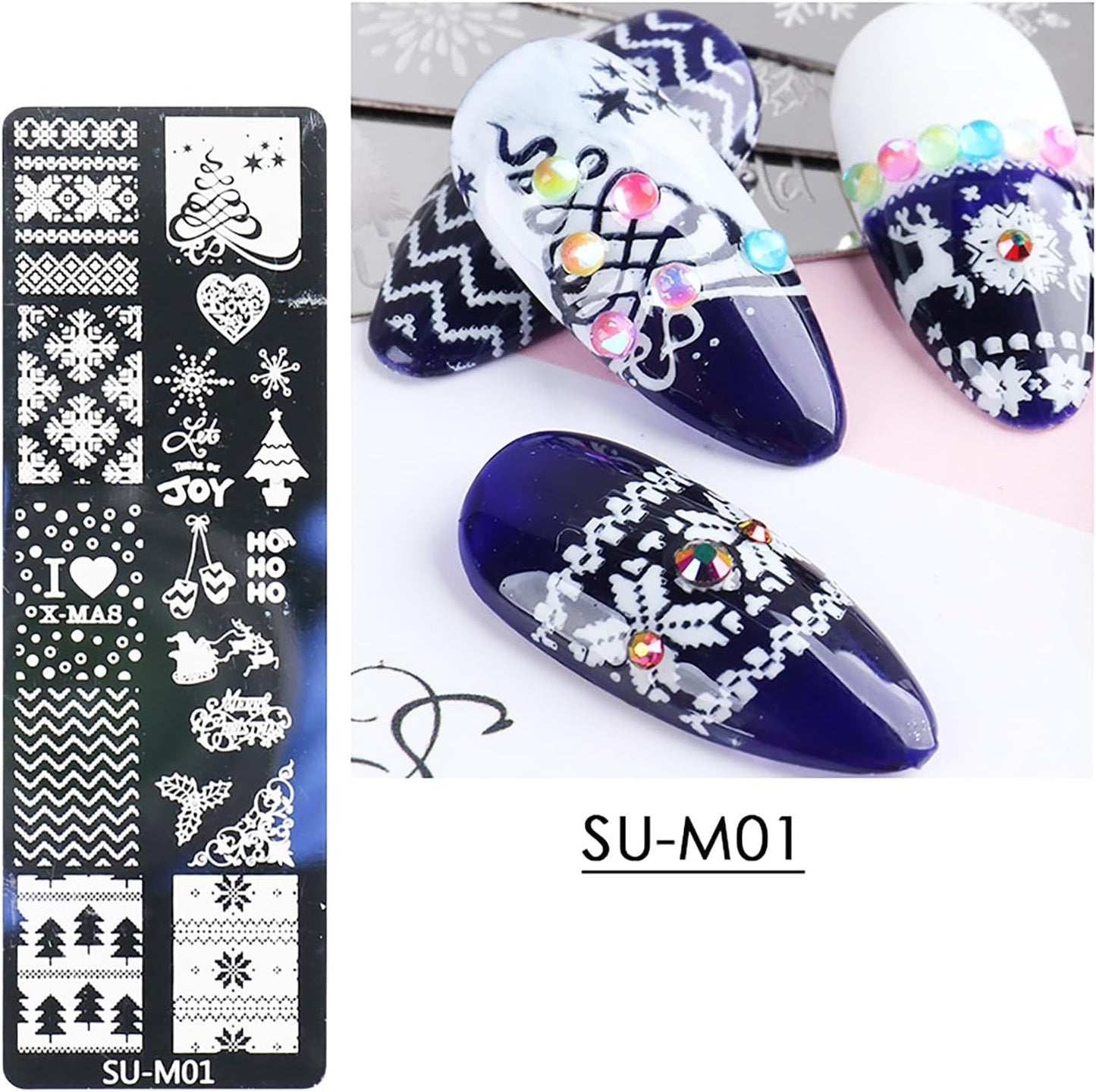 Christmas Nail Art Stamping Plate Kit,Snowflake Snowman Christmas Tree Elk Designs Nail Image Stamp Template Xmas DIY Stainless Steel Nail Image Polish Template Kit 6Pcs-Velvo Beauty