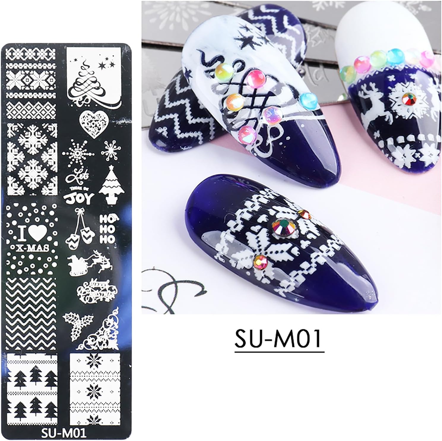 Christmas Nail Art Stamping Plate Kit,Snowflake Snowman Christmas Tree Elk Designs Nail Image Stamp Template Xmas DIY Stainless Steel Nail Image Polish Template Kit 6Pcs-Velvo Beauty