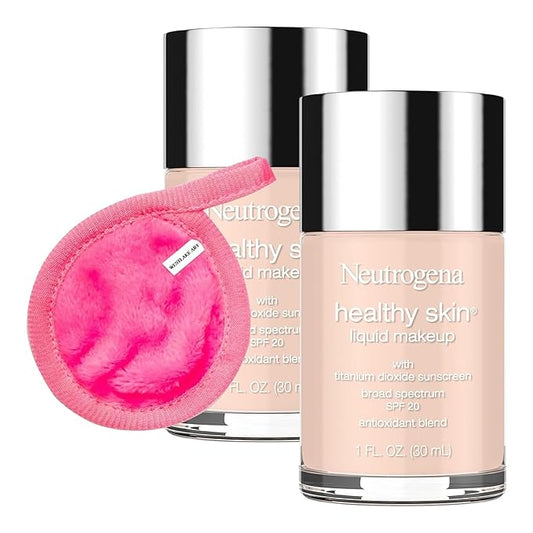 Foundation Liquid Makeup | Bundled With Makeup Cleansing Cloth - Foundation Natural, Broad Spectrum Spf 20, Infused With Vitamin E & Feverfew [Pack Of 2]-Velvo Beauty
