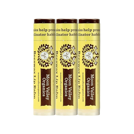 Moon Valley Organics Beeswax Lip Balm for Moisturizing Lips and Cuticles (VELVETY VANILLA, 3-Pack)-Velvo Beauty