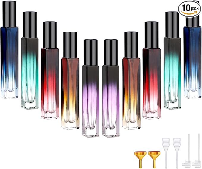 Segbeauty 0.34oz Mini Travel Spray Bottle, 10Pcs Glass Refillable Atomizer Spray Bottle for Perfume, 10ml Empty Perfume Atomizer Fine Mist, Portable Travel Cologne Sprayer with Refill Tool-Velvo Beauty