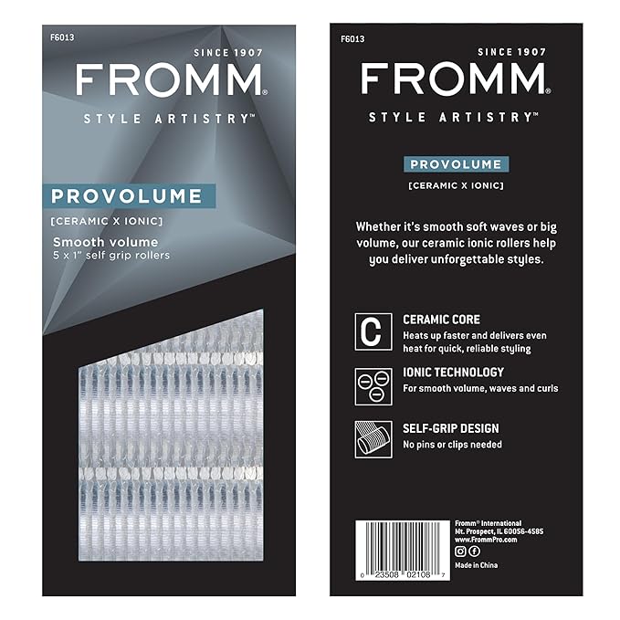 Fromm ProVolume 1" Self-Grip Ceramic Ionic Thermal Hair Rollers, 5 Count Salon Quality Hair Curlers for Short, Medium and Long Hair-Velvo Beauty