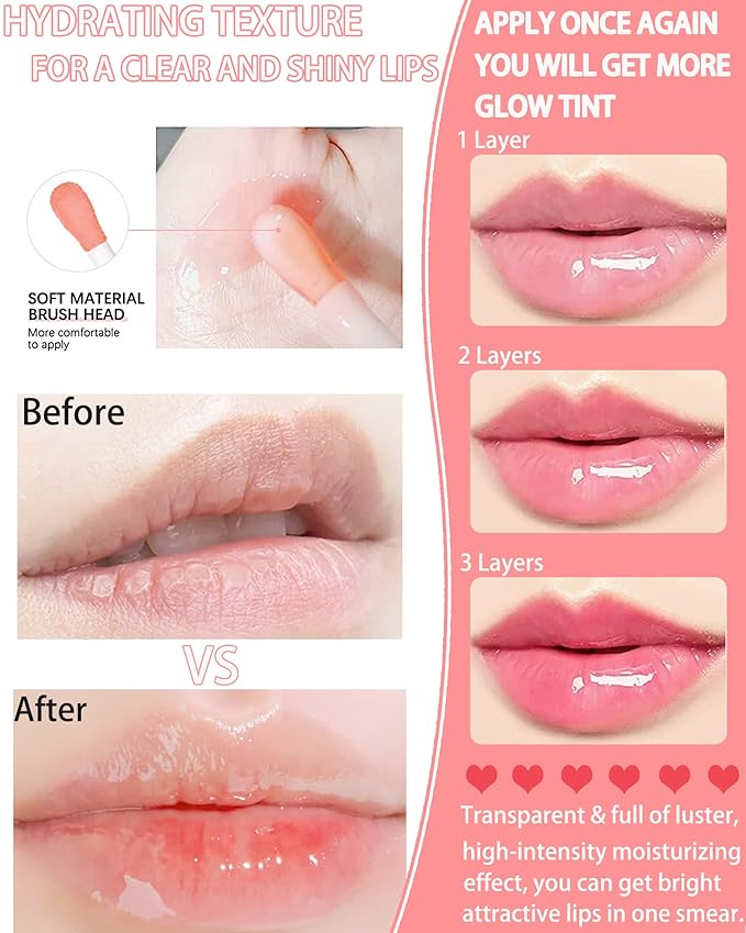 Hydrating Plumping Lip Glow Oil,Tinted Lip Gloss,Transparent Toot Lip Oil,Long Lasting Moisturizing Clear Glow Reviver Lip Oil for Lip Care Dry Lips,Women's Day Makeup Gift for Women(#001 Pink)-Velvo Beauty