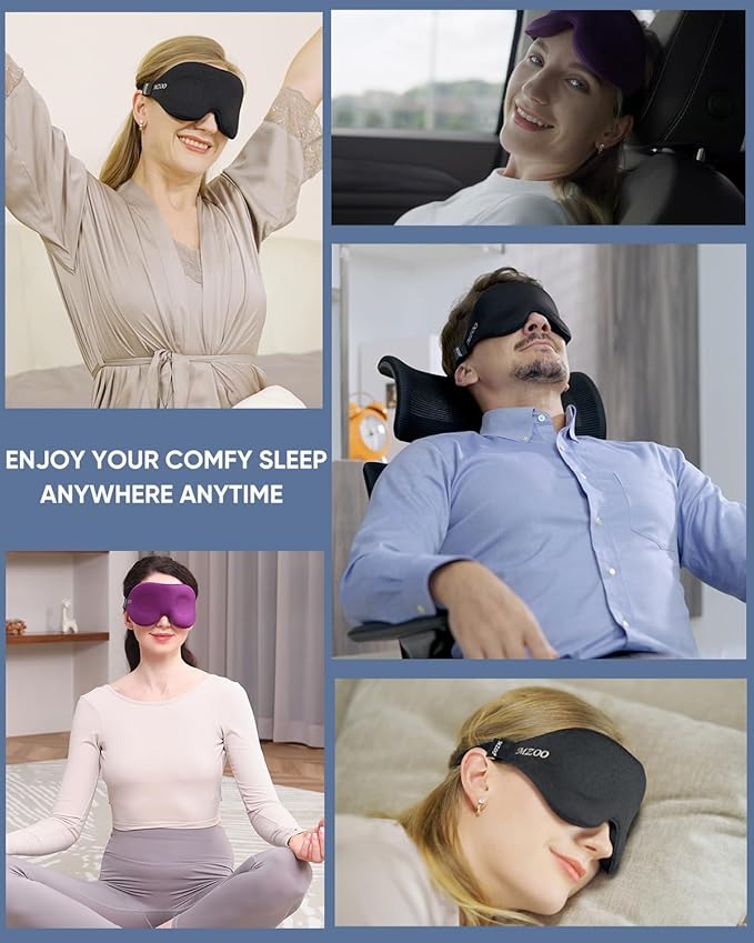 MZOO Luxury Sleep Eye Mask for Side Sleeper Men Women, Zero Eye Pressure 3D Sleeping Mask, Light Blocking Patented Design Night Blindfold, Soft Eye Shade Cover for Travel, Black-Velvo Beauty