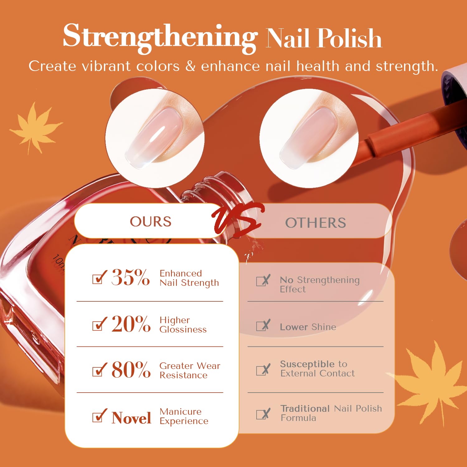 AZUREBEAUTY Fall Nail Polish Set, 4 Colors Yellow Orange Brown Glitter Quick Dry Natural Nail Lacquer Strengthening Treatment Kit with Top Coat DIY Salon at Home-Velvo Beauty