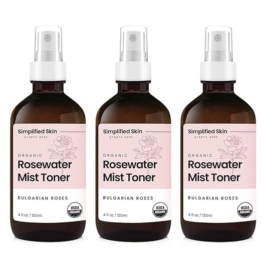 Simplified Skin Rose Water Spray for Face – Natural Organic Facial Toner – Hydrating Face & Hair Mist & Makeup Remover – Alcohol-Free 4 Fl Oz 3-Pack-Velvo Beauty