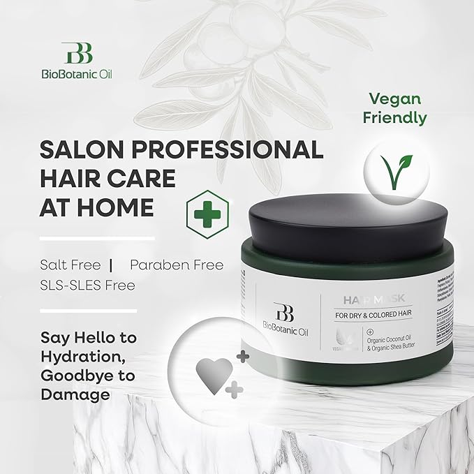 Bio Botanic Oil Range – Moisturizing Hair Mask for Colored, Dry & Damaged Hair with Organic Coconut Oil & Shea Butter, SLS-Free Deep Conditioning Treatment, Restores Shine & Protects Color-Velvo Beauty