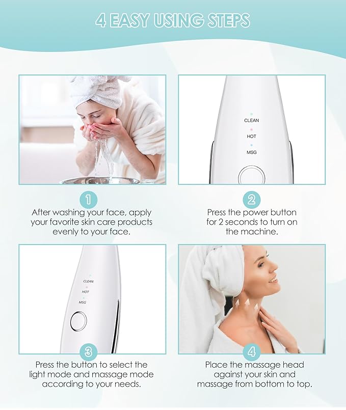 7 Color Neck Face Massager - Facial Massager Tool for Skin Care at Home, Vibrating Face Massager with Thermals, Galvanic Machines White-Velvo Beauty