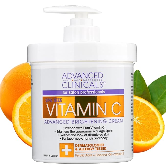 Advanced Clinicals Vitamin C Cream Face & Body Lotion Moisturizer | Anti Aging Skin Care Firming & Brightening Cream For Body, Face, Uneven Skin Tone, Wrinkles, & Sun Damaged Dry Skin, 16 Oz-Velvo Beauty