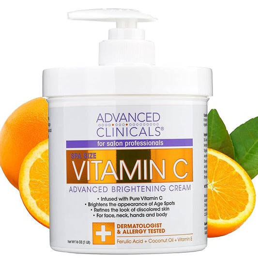 Advanced Clinicals Vitamin C Cream Face & Body Lotion Moisturizer | Anti Aging Skin Care Firming & Brightening Cream For Body, Face, Uneven Skin Tone, Wrinkles, & Sun Damaged Dry Skin, 16 Oz-Velvo Beauty