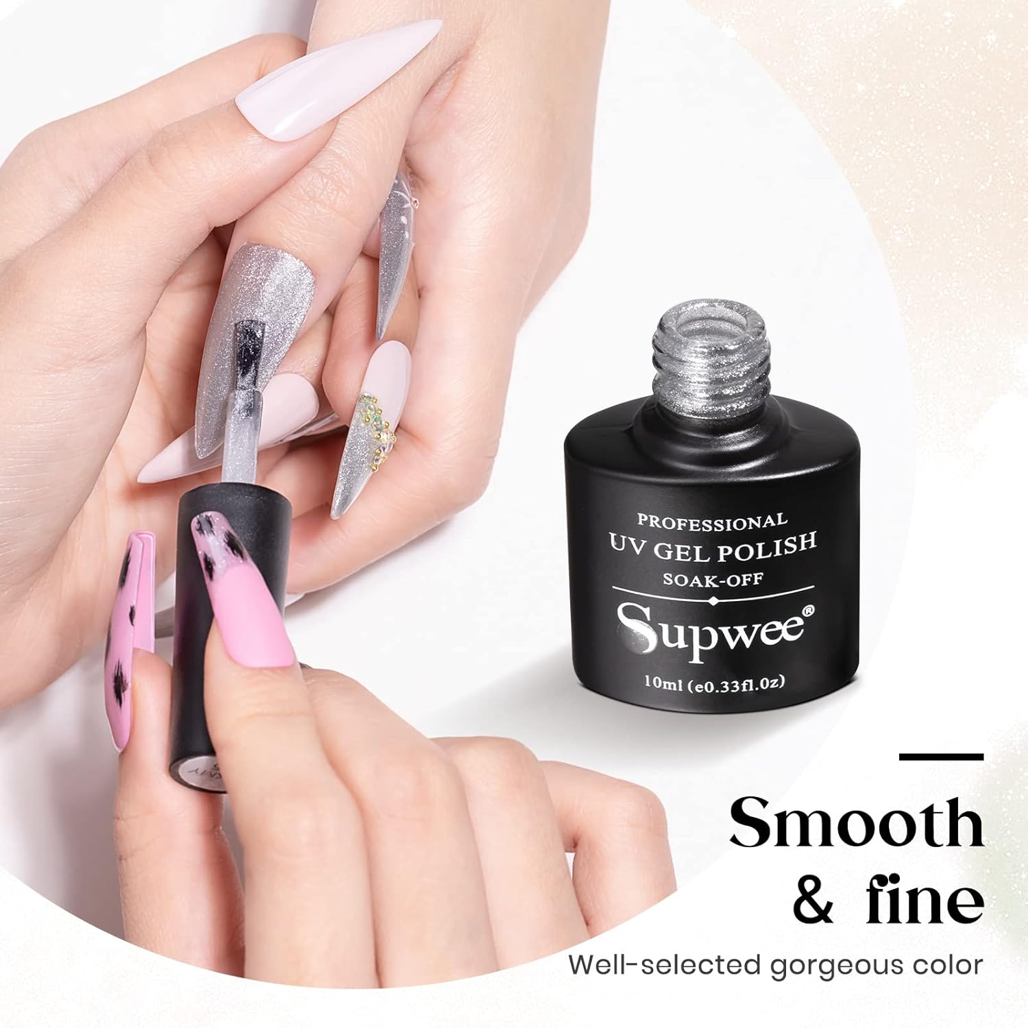 10ml Silver Universal Bright Glitter Cat Eye Gel Magnetic Nail Polish Gel Art Manicure DIY at Home Soak Off UV Gel with Magnet-Velvo Beauty