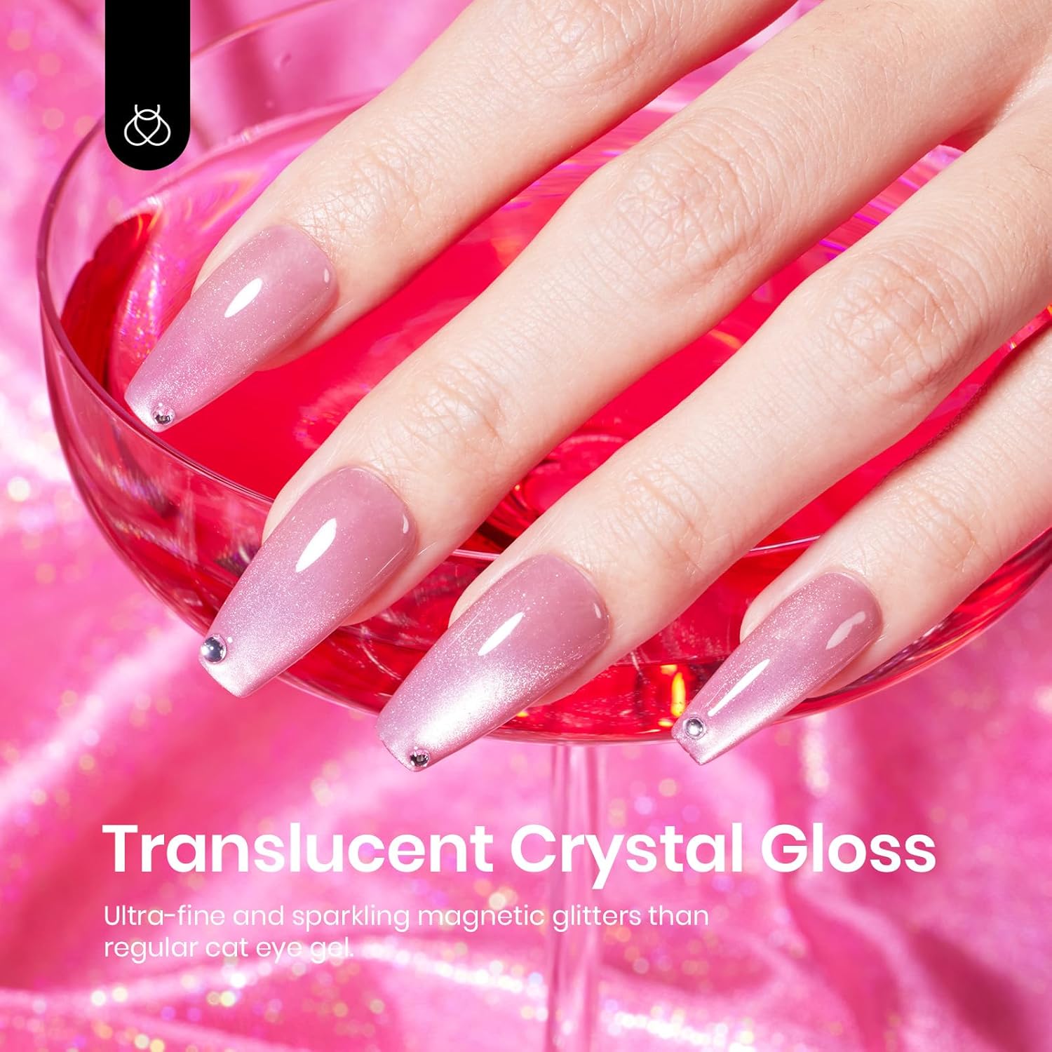 Beetles Cat Eye Gel Nail Polish, 15ML Pink Cat Eye Glitter Gel Nail Polish Holographic Pink Cat Eye Magnetic Reflective Translucent Gel Polish Nail Art DIY at Home-Velvo Beauty