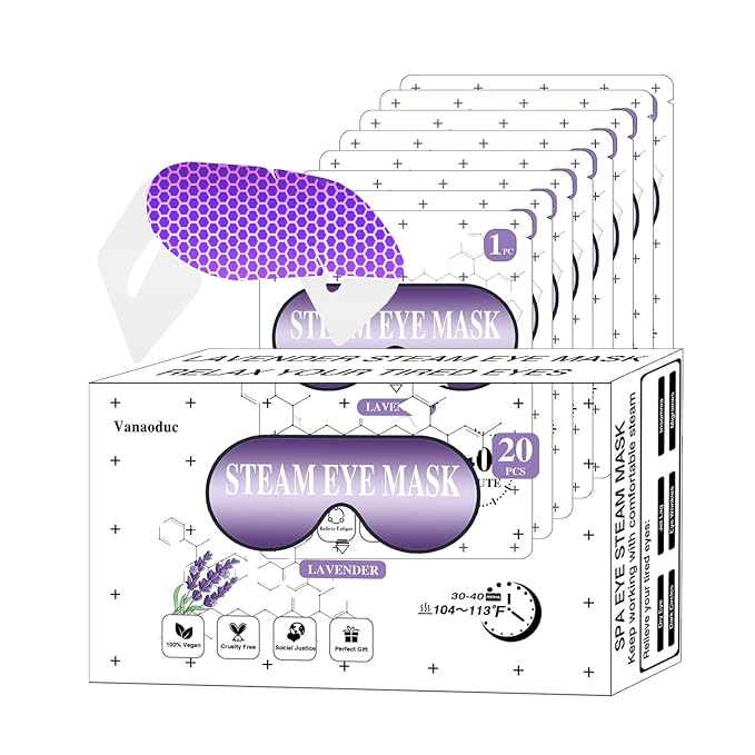 Steam Eye Masks for Dry Eyes, Heated Eye Mask Reduce Puffiness & Dark Circles, Hydrate & Soothe Tired Eyes, Travel Essentials, Business Trip, Party Favors, Lavender 20 Packs-Velvo Beauty