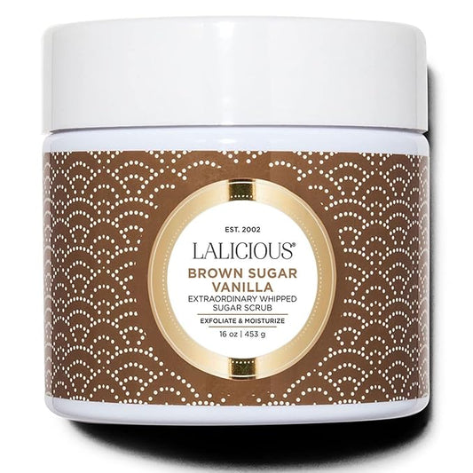 LALICIOUS Brown Sugar Vanilla Sugar Scrub, Exfoliating Body Scrub, Moisturizing Extraordinary Whipped Body Exfoliator, Gentle Exfoliating Body Scrubber Exfoliator for Radiant Skin, No Parabens - 16oz-Velvo Beauty
