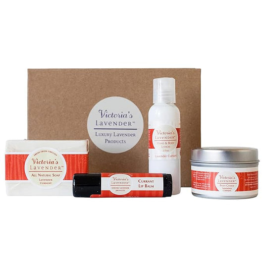 Victoria's Lavender Natural Body Products Gift Set - Handmade Soap, Hand & Body Lotion, Lip Balm, Body Candle Skin Care Sets & Kits, Lavender Bath and Body Products for Women, Lavender Currant-Velvo Beauty