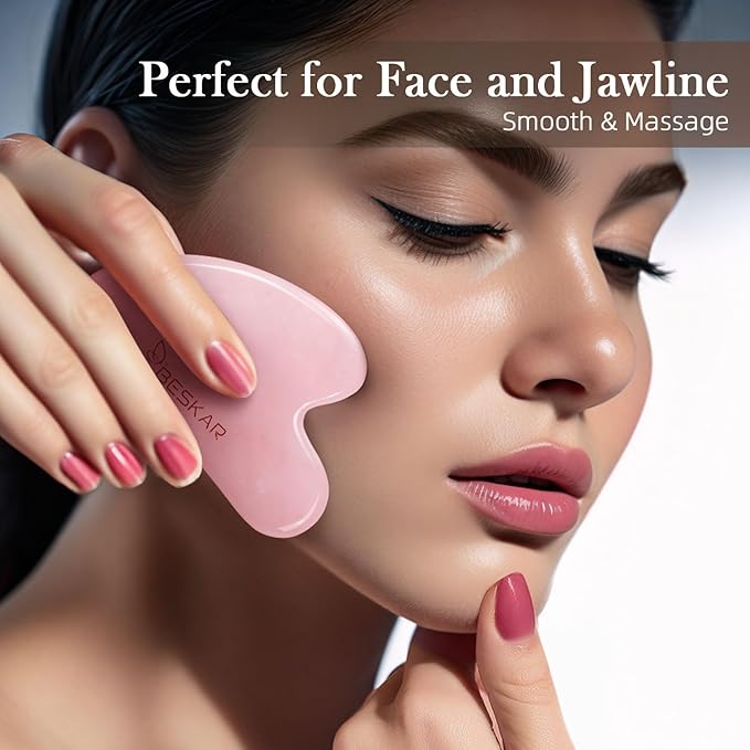 BESKAR Gua Sha Facial Tools, Natural Jade Stone Guasha Massager for Jawline Sculpting, Tighten Face Skin and Reduce Wrinkles, Face Eyes Body Neck Massage Tool, Skin Care Gift-Velvo Beauty