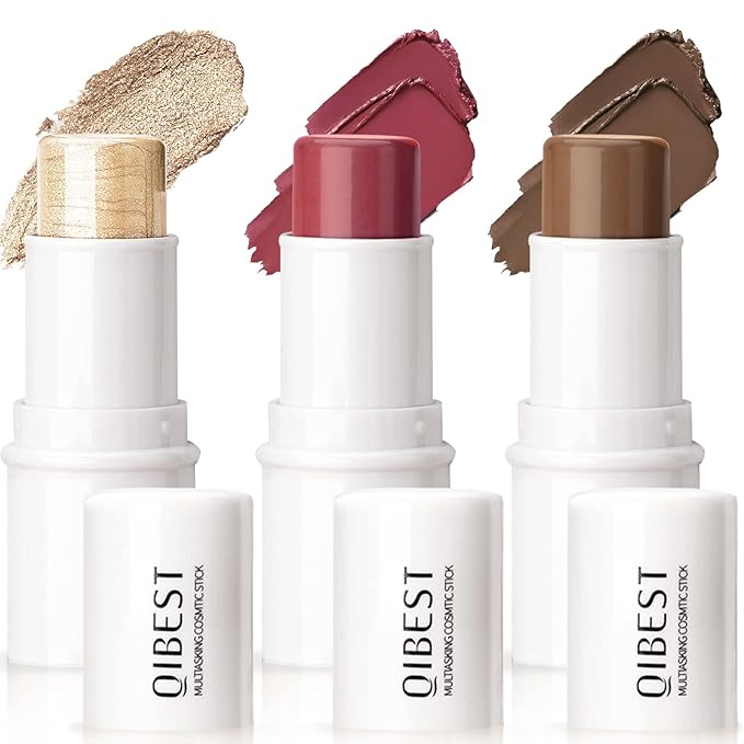 3 Colors Highlilghter Contour Blush Sticks Creamy Sticks for Cheeks, Eyes Cosmetics Stick Set, 3 in 1 Long Lasting Waterproof Moisturizer Makeup Sticks for All Skin-Velvo Beauty