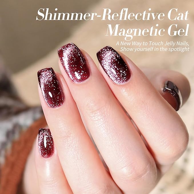 Born Pretty Cat Magnetic Eye Gel Nail Polish Reflective Glitter Gel Polish Red Silver Champagne Gold Glitter Gel Nail Polish 6PCS Set-Velvo Beauty