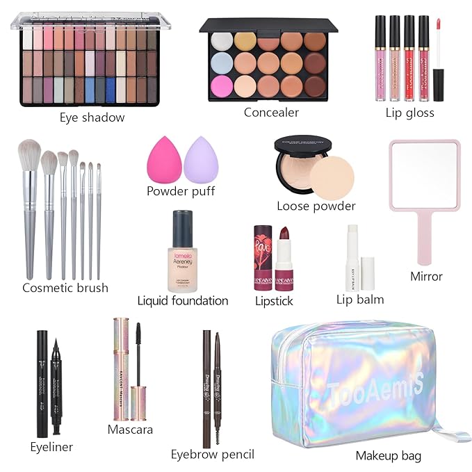 30 Pieces Makeup Kit for Women Full Kit, TooAemiS Professional Makeup Kit for Teens or Adult, All in One Makeup Sets Include Eyeshadow Palette Lipstick Concealer Foundation Mascara Loose Powder Etc-Velvo Beauty