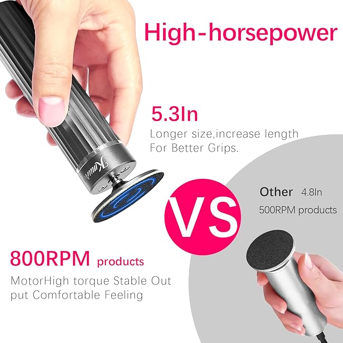 5.3'' Electric Foot Callus Remover with 80pcs Sandpaper Discs & Brush, Professional Aluminum Ergonomic Pedicure Tool, Stepless Speed & Reverse Control for Dead Skin Removal (Grey)-Velvo Beauty