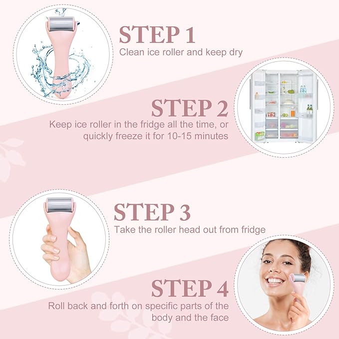Ice Roller for Face and Eye 2 Pcs,Face Roller Skin Care for Puffiness,Migraine,Pain Relief,Eye Roller For Puffy Eyes Dark Circles,Stainless Steel Facial Roller (Pink)-Velvo Beauty