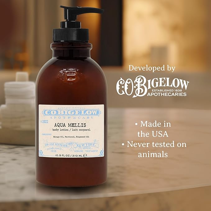 C.O. Bigelow Aqua Mellis Body Lotion, Iconic Collection Moisturizing Body Lotion with Shea Butter, Borage Oil & Grapeseed Oil, 10.5 Fl Oz-Velvo Beauty