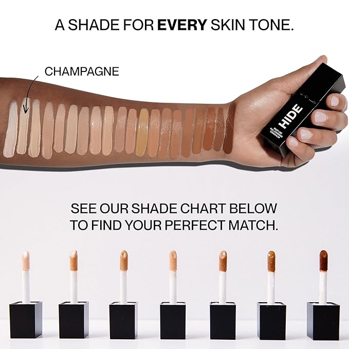HIDE Liquid Concealer, Medium to Full Coverage Concealer for Blemishes, Under Eye Dark Circles & Scars, Oil Free Concealer, Champagne (See Shade Finder), 0.5 fl oz-Velvo Beauty