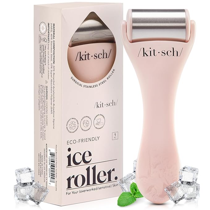 Kitsch Ice Roller for Face – Stainless Steel Face Ice Roller to Reduce Puffiness, Redness & Headaches – Cooling Facial Roller for Skin Care, Irritation Relief & Spa-Like Experience at Home - Pink-Velvo Beauty
