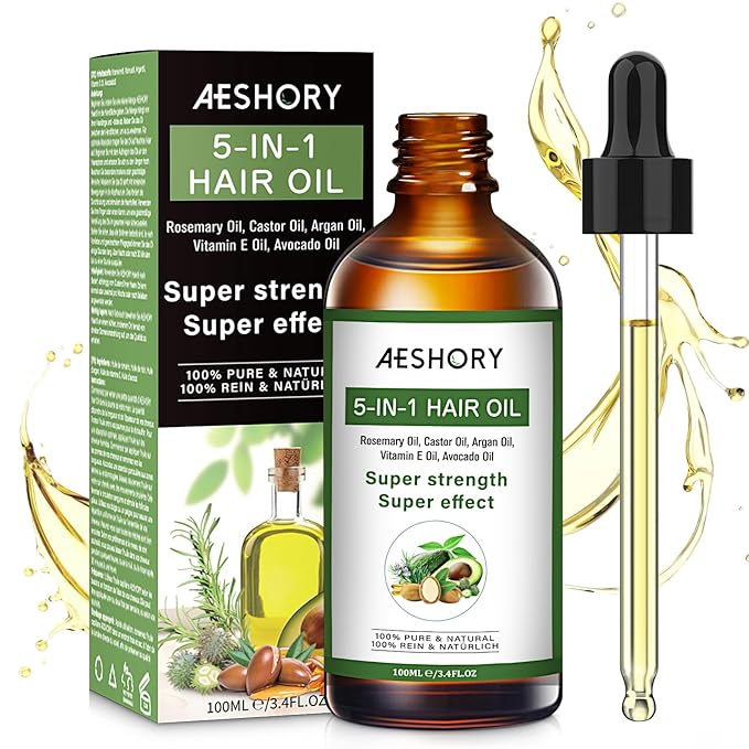Aeshory Hair Oil - 5 IN 1 Hair Care Oil with Rosemary, Castor, Argan, Vitamin E, and Avocado for Hair Growth and Strengthening - Nourishing and Volumizing 3.38 fl oz-Velvo Beauty