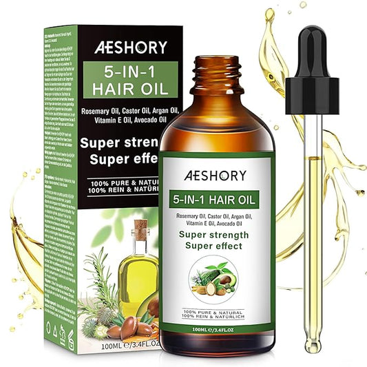 Aeshory Hair Oil - 5 IN 1 Hair Care Oil with Rosemary, Castor, Argan, Vitamin E, and Avocado for Hair Growth and Strengthening - Nourishing and Volumizing 3.38 fl oz-Velvo Beauty