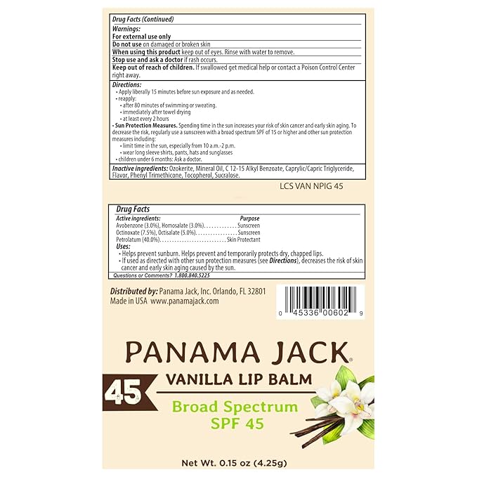 Panama Jack Sunscreen Lip Balm - SPF 45, Flavor Pack, Broad Spectrum UVA-UVB Sunscreen Protection, Prevents & Soothes Dry, Chapped Lips (5 Pack)-Velvo Beauty